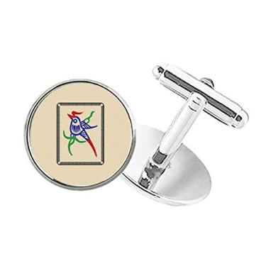 Imagem de DIYthinker Abotoaduras Mahjong Bamboo Bar 1 padrão de azulejos de botão redondo