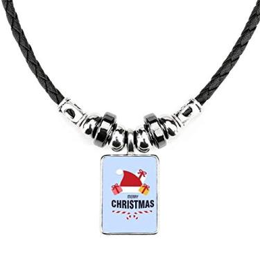 Imagem de DIYthinker Colar de chapéu de Papai Noel com pingente de corda de couro Torque