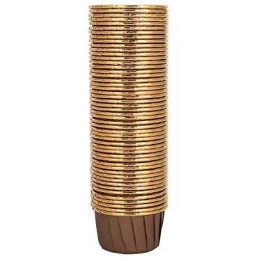 Imagem de 【】 Copo de bolo de papel revestido, suportes de forros de cupcake para muffin, para casa (trompete 3830-dentro de ouro e fora de café)