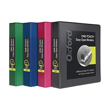 Imagem de Oxford 3 fichários, fichários para escola, anéis D fáceis de abrir com um toque de 3 cm, capas de fichário de visualização em 3 lados, dobradiça Xtralife, antiaderente, sem PVC, cores sortidas,