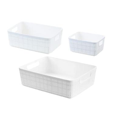 Imagem de Kit 3 Cestos Organizadores Multiuso Rattan Home Organizer P-M-G Cor: Branco