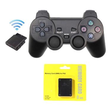 Imagem de Controles Ps2 Sem Fio + Memory Card Manete Playstation 2 Ps1