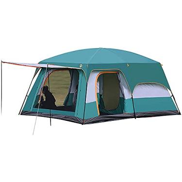 Imagem de Barraca de acampamento com 2 cabines de dormir extra escuras para 5-12 pessoas ao ar livre com camada dupla, barraca familiar, à prova d'água, à prova de vento, barraca de praia, barraca de