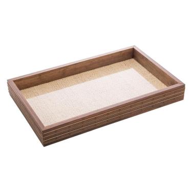 Imagem de Bandeja De Madeira Com Sisal E Bambu Natural 45x30x4cm