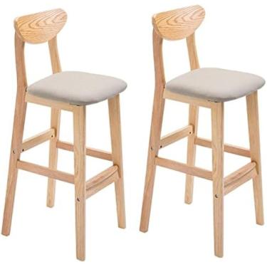 Imagem de Conjunto De 2 Bancos De Bar, Estilo Minimalista Moderno, Balcão De Cozinha, Ilha, Bancos Altos, Cadeiras De Bar De Madeira Com Encosto, Bancos De Café Da Manhã Para Uso Doméstico Em Estúdio,Cáqui,