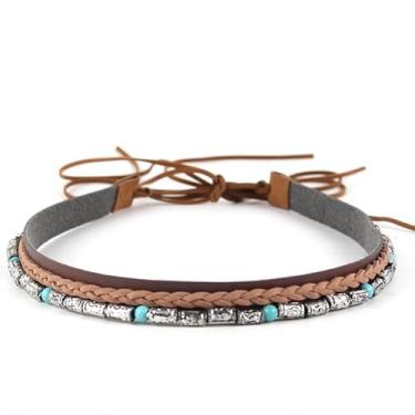 Imagem de GRNUS Pulseiras de chapéu para mulheres, chapéu Fedora, masculino, cowboy, cowgirl, feito à mão, acessórios de cinto, cinto de corda, Trança + contas vintage, tamanho �nico