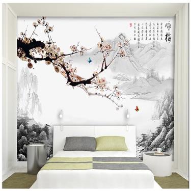 Imagem de TUYIFA Papel de parede 3D papel de parede ária ameixa paisagem chinesa sala de estar quarto TV sofá fundo mural de parede (138''x100''(350x256 cm), pano de seda)