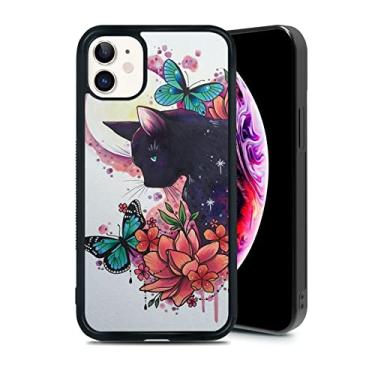 Imagem de RSMTCI Capa de gato preto para iPhone 12 Mini capa de silicone ultra à prova de choque proteção engraçada linda flor borboleta capa de telefone para meninas mulheres capa de bebê, 5,4 polegadas preta