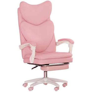 Imagem de Cadeira de escritório cadeira de mesa de computador, cadeira de mesa de couro giratória reclinável ergonômico com apoio para os pés e almofada lombar altura ajustável, rosa