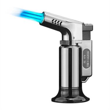 Imagem de Isqueiro Metálico Tocha Flamejante Maçarico Portátil Culinário Automático à Gás Acendedor Flambador