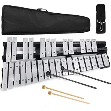 Imagem de MIRIO Conjunto de percussão de xilofone Glockenspiel dobrável com 30 notas, kit de sino Glockenspiel com bolsa de transporte, marretas para iniciantes/profissionais, instrumento musical de percussão
