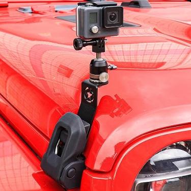 Imagem de RERPRO Suporte para câmera de ação GoPro para Jeep Wrangler JL 2/4 portas 4XE Gladiator JT 2018-2025, acessórios para capô, suporte de montagem de 360° de alumínio ajustável preto com suporte esférico
