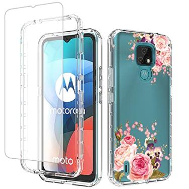Imagem de Vavies Capa para Moto E7, capa para Motorola E7 com protetor de tela de vidro temperado, capa de telefone transparente flexível com design floral para Motorola Moto E7 MotoE7 (flor rosa)