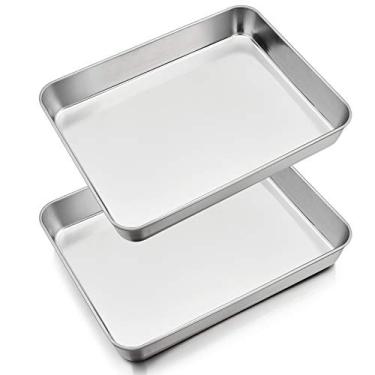 Imagem de P&P CHEF Small Toaster Oven Baking Pan, 2 Pieces Rectangular Lasagna Pans, 10.4” x 8” x 1.85”, Pure Stainless Steel Made, Non-toxic & Heavy Duty