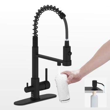 Imagem de Casavilla Torneira de cozinha com dispensador de sabão, torneira de cozinha preta com pulverizador, torneiras purificadoras de filtro de água 3 em 1 para pias de cozinha, torneira RO de água potável
