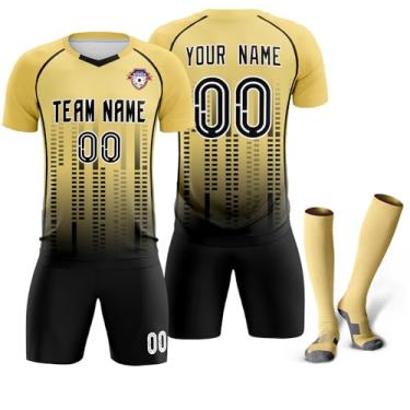 Imagem de Camisa de futebol personalizada uniforme de treino de futebol impresso logotipo com número de nome para crianças adultas, Cáqui e preto-13, One Size