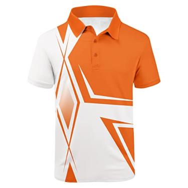 Imagem de SECOOD Camisa polo masculina com absorção de umidade, manga curta, golfe, tênis, étnica, camiseta casual, B02-p0048-branco laranja, XXG