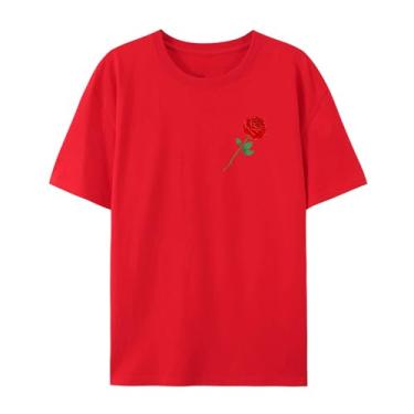 Imagem de Camiseta feminina e masculina, estampa rosa para esposa, camiseta de amor para amigos, Vermelho, XXG