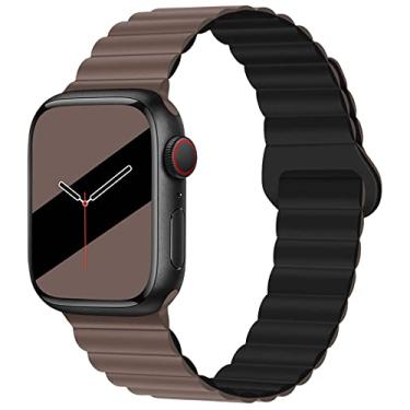 Imagem de VNTOV Pulseiras magnéticas de silicone para smartwatch compatíveis com Apple Watch série 8, 7, 6, 5, 4, 3, 2, 1 SE (chocolate/preto)