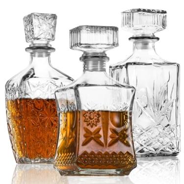 Imagem de LAWADACH Conjunto de 3 garrafas de vidro para bebidas alcoólicas para tequila, conhaque e vodca para decoração de festa e bar de bebidas exclusivas (893 g x 2, 878 g *1)