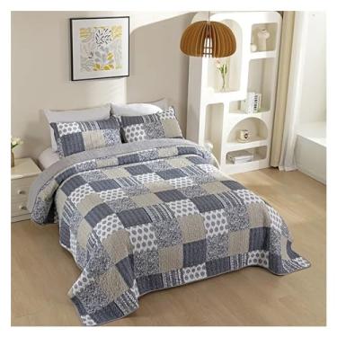 Imagem de Jogo de cama de 3 peças, colcha de cama xadrez com estampa floral de pelúcia bordada macia, colcha de cama king size queen size (B 250 x 270 cm)