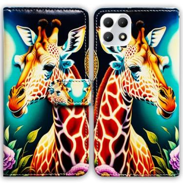 Imagem de Bcov Capa para Revvl 7 5G, capa de telefone flip de couro com flores de girafa com suporte para cartão e suporte para T-Mobile Revvl 7 5G