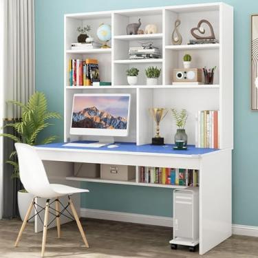 Imagem de Mesa de computador com Hutch &, Escrivaninha de estudo Escrivaninha Moderna e compacta Mesas de escritório e estações de trabalho para casa e escritório, azul, 120cm