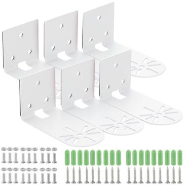 Imagem de Sumnacon Prateleira para câmera de parede com 6 peças - Prateleira de parede pequena de metal com adesivo, prateleira flutuante pequena universal para câmeras de segurança, alto-falantes, branca