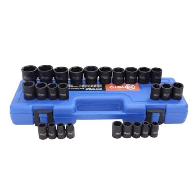 Imagem de HOYETO Conjunto de soquetes de impacto 1/2 polegada 26 peças soquetes profundos, 6 pontos, construção robusta, Cr-V, conjunto de soquetes de 1/2 polegada métrica de impacto 10 mm - 36 mm, com uma