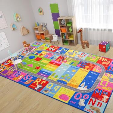 Imagem de Flagover Tapete infantil para sala de aula, números do alfabeto ABC, tapetes para crianças, 12 x 18 cm, tapete de bebê lavável para quarto de meninos, berçário, pré-escola, creche