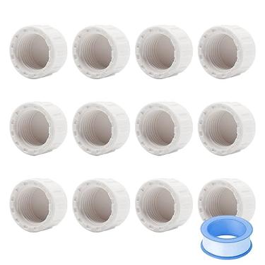 Imagem de HayEastdor 12 peças de acessórios de tubulação de tampa de acoplamento de PVC branco adaptador de plugue de extremidade de tubo de PVC SCH40 adequado para tubos ou conexões de rosca fêmea de 1,9 cm