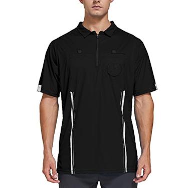 Imagem de ChinFun Camisa masculina de árbitro oficial de manga curta da Sporting Goods - uniforme de referência de estilo profissional, ótimo para basquete, futebol americano, competições esportivas, futebol americano, preto, P