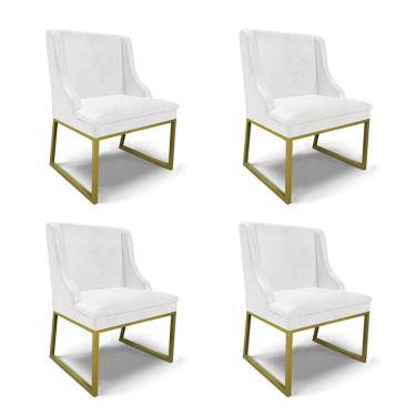Imagem de Cadeira Sala de Jantar Industrial Dourado kit 4 Liz Sint PU Branco D03 - D`Rossi