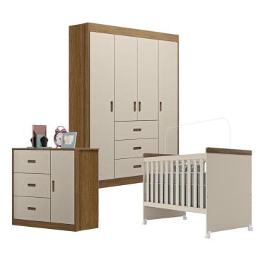 Imagem de Jogo De Quarto Infantil Livia Com Berço Mini Cama Cômoda E Roupeiro Canaã