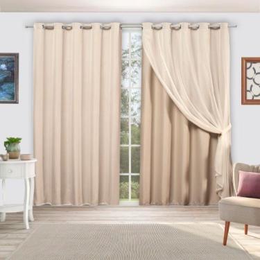 Imagem de Cortina Blackout Tecido Com Voil - 5 Metros Branca, Bege, Tabaco - Can