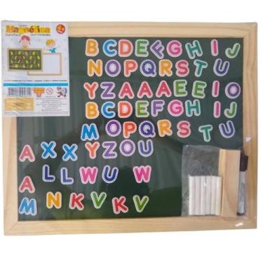 Imagem de Lousa infantil magnetica grande dupla face 41 letras alfabeto completo