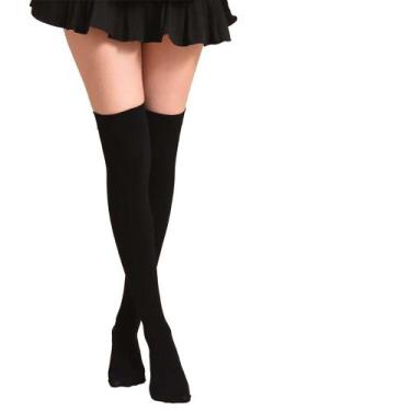 Imagem de Meia Colegial Preta 7/8 Acima do Joelho: Inverno - Anime Lolita Cospla