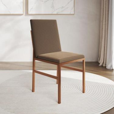 Imagem de Cadeira de Jantar Estofada Mônaco Base Cobre Veludo Marrom - IRON WOOD