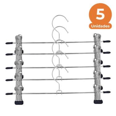 Imagem de Kit 5 Cabides Presilhas Metal Cromado Calças Saia Bermuda Vestido - TU