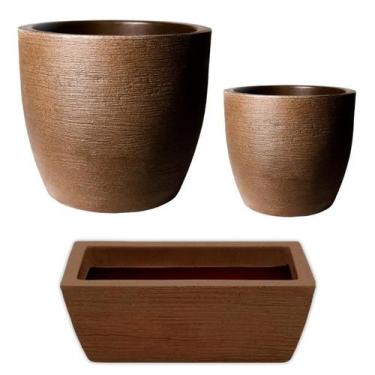 Imagem de Kit de 3 vasos de planta decorativo grafiato de luxo em polietileno co