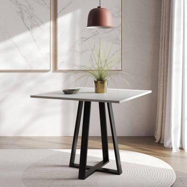 Imagem de Mesa De Jantar Mônaco 90cm Branca Base Preta - Cor: Branco