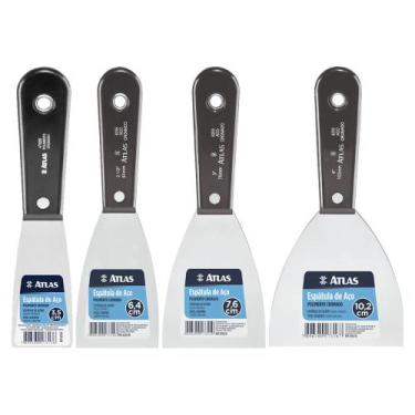 Imagem de Kit Jogo 4 Peças Para Massa Gesso Pintura Espátula Aço - Atlas