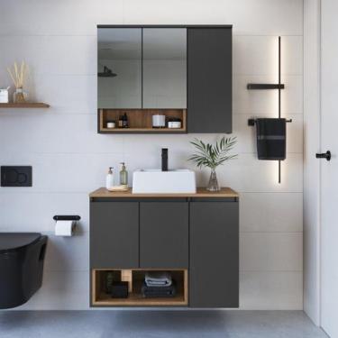 Imagem de Conjunto para Banheiro Gabinete Suspenso 80cm com Cuba e Espelheira 3 