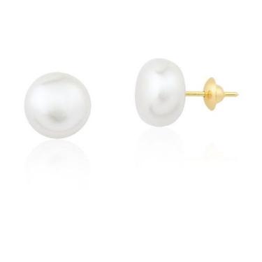 Imagem de Brinco em Ouro 18k com Pérola Botão 10 mm - Safira, Único