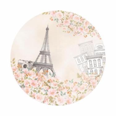 Imagem de Painel de Tecido Sublimado Redondo Paris Flores Torre Eiffel C/ Elásti