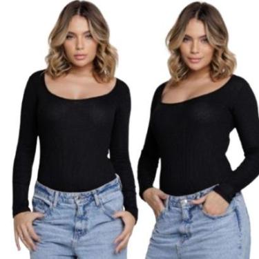 Imagem de KIT 2 Body Canelado Manga Longa Serra e Mar Roupa Blogueira Moda Gringa Feminina-Feminino