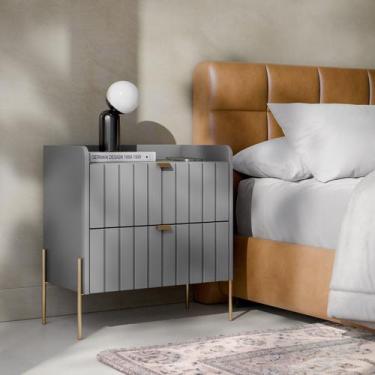 Imagem de mesa de cabeceira industrial cinza para cama moriah 60cm - Aprire Móve