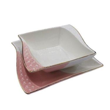 Imagem de Conjunto Petisqueiras com Filete Dourado Rosa e Branco 2 peças - PRA C