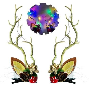 Imagem de JZSMY 1 par de grampos de cabelo de Natal com luz de LED, chifres de rena, grampos de cabelo de Natal, ramos, presilhas de cabelo de Natal para suprimentos de Natal, lembrancinhas, acessórios de