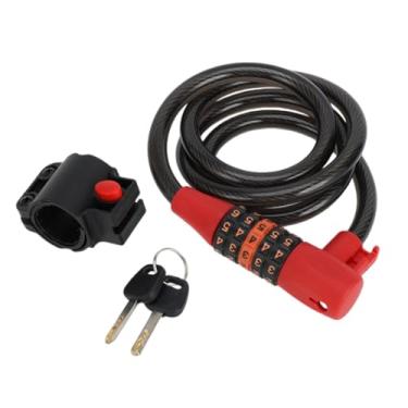 Imagem de Hihaha Trava de bicicleta/cadeado estendido de bicicleta trava espiral para mountain bike/trava de bicicleta reinicializável resistente de 5 dígitos 122 cm / 1 conjunto preto vermelho